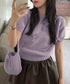 リボン付きニットトップスクルーネック夏服 レディース 大人可愛いニットセーター コンパクト 半袖ニットソー 韓国風 ニットトップ パフスリーブ 着やせ夏トップス 24TPS-088