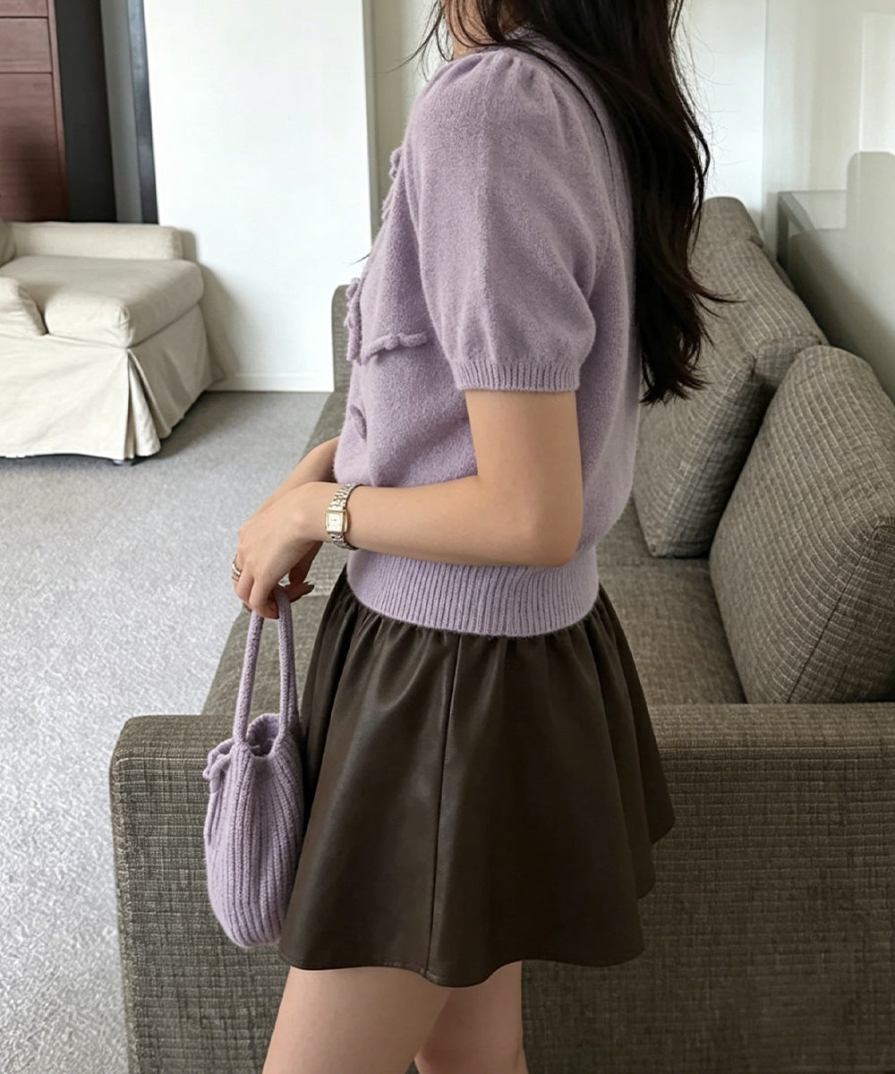 リボン付きニットトップスクルーネック夏服 詳細画像21