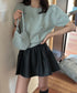 リボン付きニットトップスクルーネック夏服 レディース 大人可愛いニットセーター コンパクト 半袖ニットソー 韓国風 ニットトップ パフスリーブ 着やせ夏トップス 24TPS-088