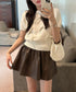 リボン付きニットトップスクルーネック夏服 レディース 大人可愛いニットセーター コンパクト 半袖ニットソー 韓国風 ニットトップ パフスリーブ 着やせ夏トップス 24TPS-088
