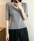 ニットトップス レディース 韓国風春夏服 vネック 5分袖サマーニット オフィスカジュアル ニットソー おしゃれ ニットプルオーバー 着やせ 大人通勤服 きれいめ 24TPS-089