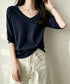 ニットトップス レディース 韓国風春夏服 vネック 5分袖サマーニット オフィスカジュアル ニットソー おしゃれ ニットプルオーバー 着やせ 大人通勤服 きれいめ 24TPS-089