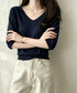 ニットトップス レディース 韓国風春夏服 vネック 5分袖サマーニット オフィスカジュアル ニットソー おしゃれ ニットプルオーバー 着やせ 大人通勤服 きれいめ 24TPS-089