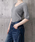 ニットトップス レディース 韓国風春夏服 vネック 5分袖サマーニット オフィスカジュアル ニットソー おしゃれ ニットプルオーバー 着やせ 大人通勤服 きれいめ 24TPS-089