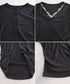 レースドッキングヘンリーネックリブトップ レース切り替え リブニット Vネック トップス レースレイヤード半袖Tシャツ フロントボタン タイトTシャツ カジュアル 24TPS-092