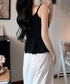 ドット柄ティアードキャミソールカップ付き ブラトップキャミ レディース 大人可愛い夏服 裾フリル フェミニンインナーキャミ 甘め スリムフィットキャミ 韓国風下着 24TPS-094