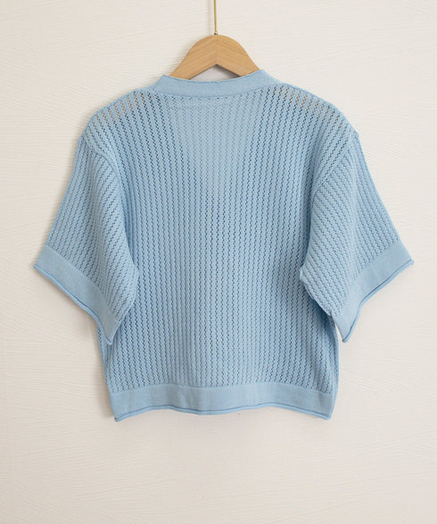 サマーニットカーディガン 透かし編み夏服 レディース クロップド丈 ニットトップス Vネック ニットボレロ 紫外線対策 冷房対策上着 コンパクト 羽織り着回し 24TPS-095