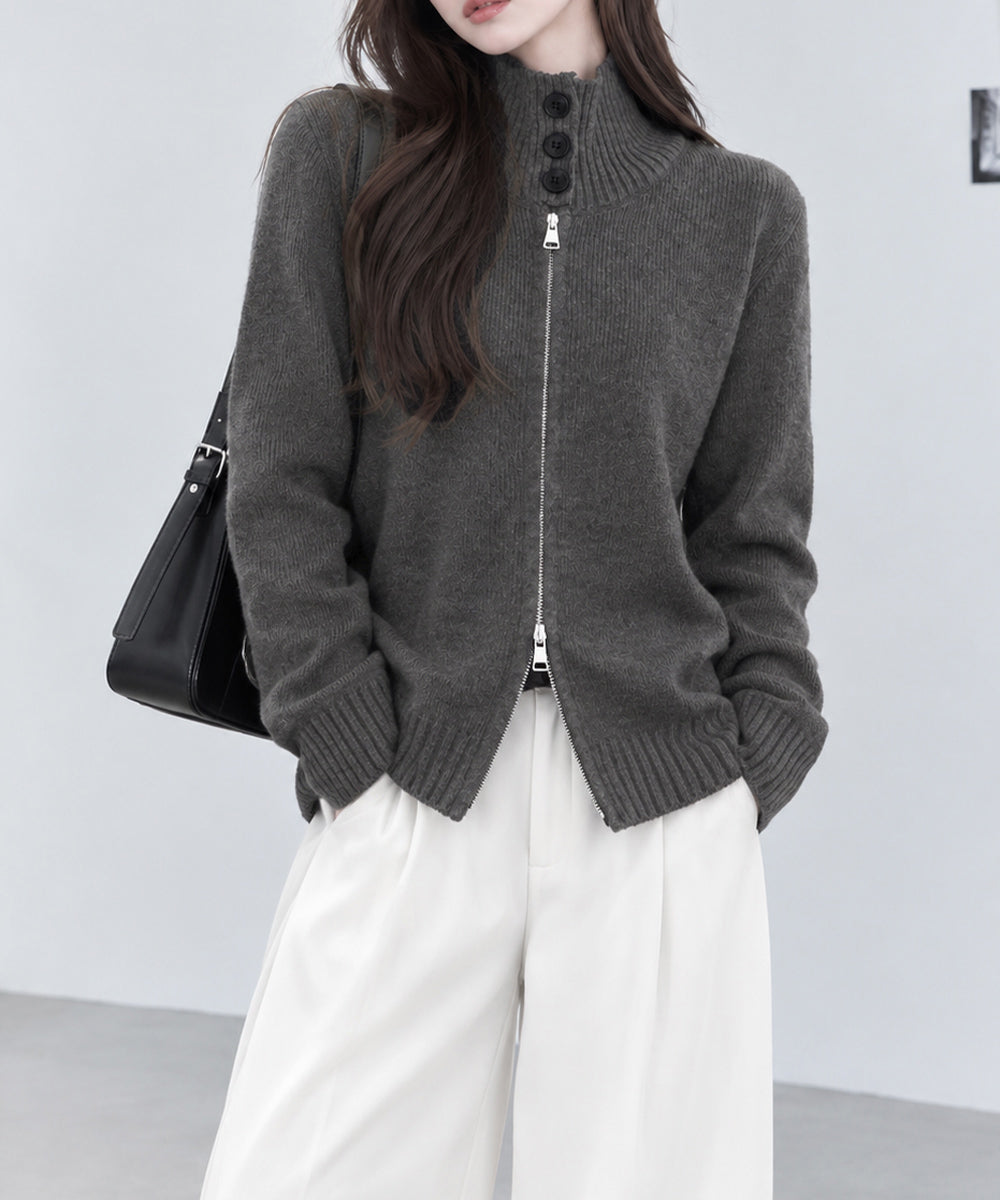 ダブルジップニットカーディガンハイネック
