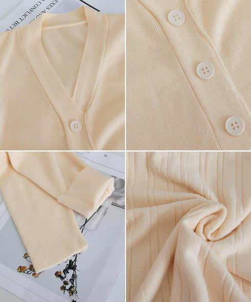 Vネックニットワンピース 飾りボタン付き Aラインワンピース レディース Vネックインナーワンピース ハイウエスト 着やせワンピース 大人可愛い 膝上丈ワンピース 24WPS-002