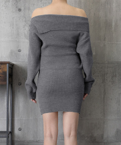 ニットワンピースオフショルダーワンピース レディース ボタンデザイン リブワンピース 大人可愛い ショート丈ワンピース セクシーワンピース 着やせ セータードレス 24WPS-003