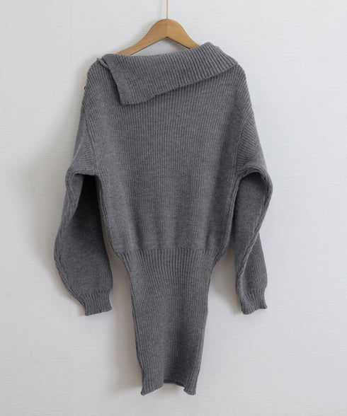 ニットワンピースオフショルダーワンピース レディース ボタンデザイン リブワンピース 大人可愛い ショート丈ワンピース セクシーワンピース 着やせ セータードレス 24WPS-003