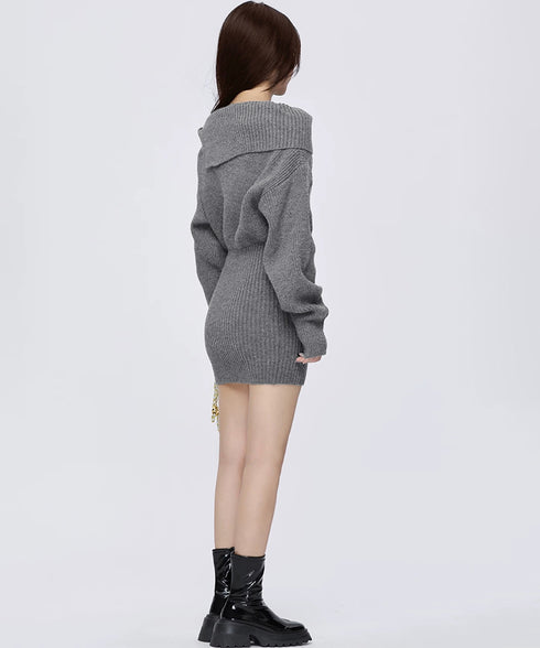 ニットワンピースオフショルダーワンピース レディース ボタンデザイン リブワンピース 大人可愛い ショート丈ワンピース セクシーワンピース 着やせ セータードレス 24WPS-003