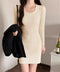 リブニットワンピース タイトワンピース レディース 韓国風 ミニワンピース きれいめ 重ね着ワンピ 大人カジュアル ベーシックワンピース 普段使いショートワンピ 24WPS-004