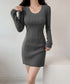リブニットワンピース タイトワンピース レディース 韓国風 ミニワンピース きれいめ 重ね着ワンピ 大人カジュアル ベーシックワンピース 普段使いショートワンピ 24WPS-004