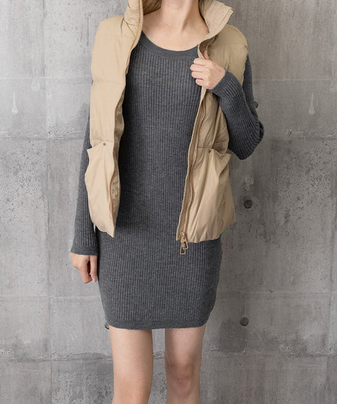 リブニットワンピース タイトワンピース レディース 韓国風 ミニワンピース きれいめ 重ね着ワンピ 大人カジュアル ベーシックワンピース 普段使いショートワンピ 24WPS-004