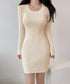 リブニットワンピース タイトワンピース レディース 韓国風 ミニワンピース きれいめ 重ね着ワンピ 大人カジュアル ベーシックワンピース 普段使いショートワンピ 24WPS-004