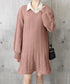 ニットワンピース ケーブル編みミニワンピ レディース ボリュームスリーブ Aラインワンピース 通勤通学 Vネックショート丈ワンピース 韓国風 膝上丈ワンピース長袖 24WPS-005