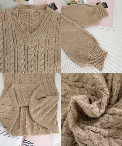 ニットワンピース ケーブル編みミニワンピ レディース ボリュームスリーブ Aラインワンピース 通勤通学 Vネックショート丈ワンピース 韓国風 膝上丈ワンピース長袖 24WPS-005