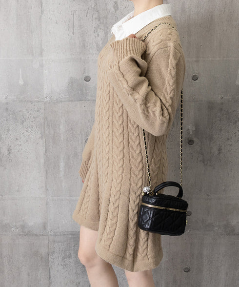 ニットワンピース ケーブル編みミニワンピ レディース ボリュームスリーブ Aラインワンピース 通勤通学 Vネックショート丈ワンピース 韓国風 膝上丈ワンピース長袖 24WPS-005