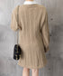 ニットワンピース ケーブル編みミニワンピ レディース ボリュームスリーブ Aラインワンピース 通勤通学 Vネックショート丈ワンピース 韓国風 膝上丈ワンピース長袖 24WPS-005