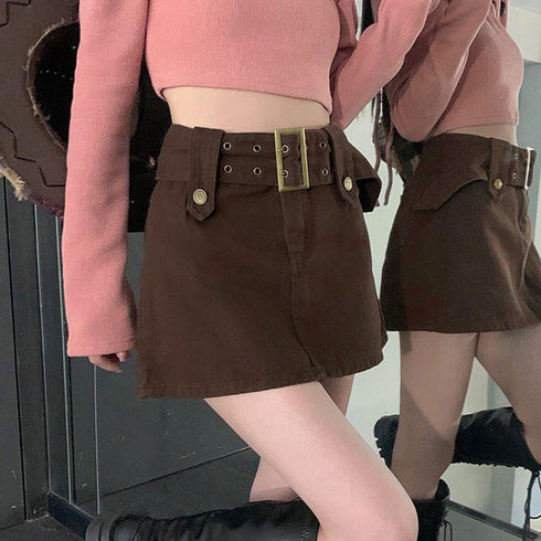 キュロットデニムスカート ハイウエスト レディース ベルト付きミニスカパン チラ見せ防止 タイトスカート セクシー ショートスカート 韓国おしゃれ 美脚ボトムス 2AMIY-006