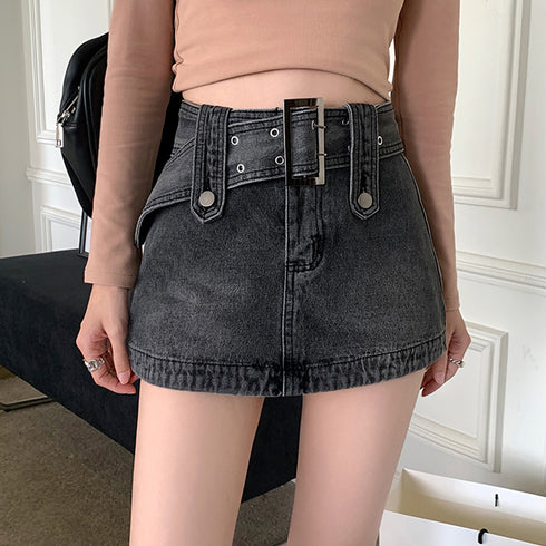キュロットデニムスカート ハイウエスト レディース ベルト付きミニスカパン チラ見せ防止 タイトスカート セクシー ショートスカート 韓国おしゃれ 美脚ボトムス 2AMIY-006