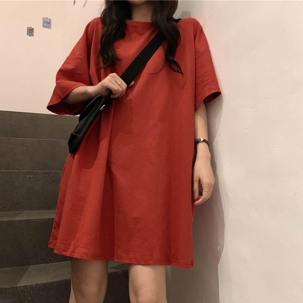 ロングtシャツ レディースビッグtシャツ くすみレッド