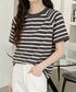 ボーダーTシャツ 半袖チュニックTシャツ 綿混tシャツ クルーネックカットソー プルオーバー着やせ夏トップス おしゃれカジュアル シンプルロングtシャツ ゆったり 2CHENFAN-001