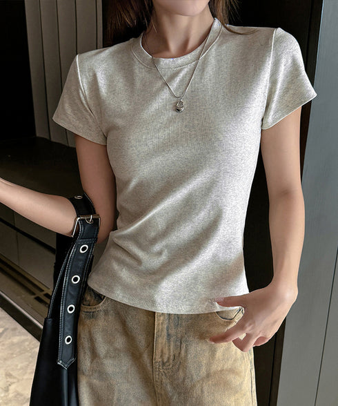 Tシャツ レディース フィットカットソー レディース クルーネックtシャツ 細見え夏服 ストレッチトップス シンプル 着回し タイトtシャツ 半袖カットソー無地 2DYYT-001