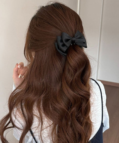 ビッグリボンバンスクリップサテンクリップ 大人可愛いヘアアクセサリー フェミニンヘアクリップ 簡単髪留め 女子会二次会 デート髪飾り しっかり留まるリボンクリップ 2FANXZ-001