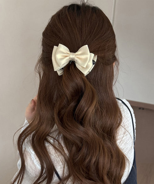 ビッグリボンバンスクリップサテンクリップ 大人可愛いヘアアクセサリー フェミニンヘアクリップ 簡単髪留め 女子会二次会 デート髪飾り しっかり留まるリボンクリップ 2FANXZ-001