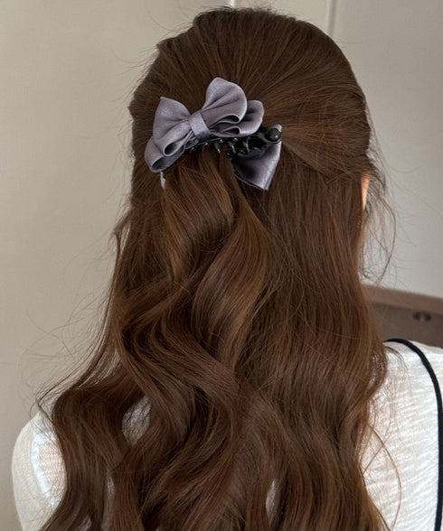 ビッグリボンバンスクリップサテンクリップ 大人可愛いヘアアクセサリー フェミニンヘアクリップ 簡単髪留め 女子会二次会 デート髪飾り しっかり留まるリボンクリップ 2FANXZ-001