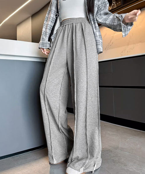 ワイドスウェットパンツ フロントライン レディース ドレープ感 ストレートパンツ ウエストゴム ゆったり ロングパンツ カジュアル楽ちんイージーパンツ美脚 2FZHE-005