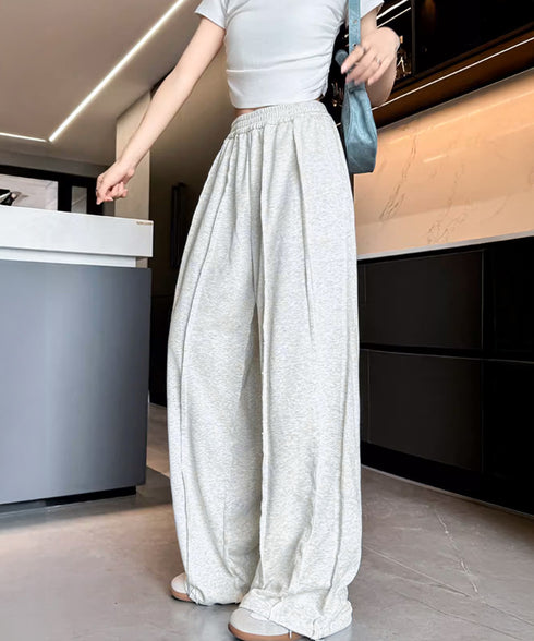 ワイドスウェットパンツ フロントライン レディース ドレープ感 ストレートパンツ ウエストゴム ゆったり ロングパンツ カジュアル楽ちんイージーパンツ美脚 2FZHE-005