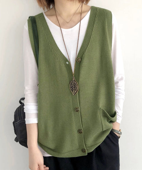 ニットベスト レディース 前開きチョッキ ポケット付きニットジレ Vネック ノースリーブニットトップス カジュアル レトロ ニットタンク 体型カバー春秋服 韓国風 2HUANYI-002