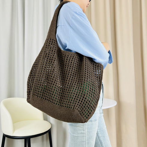 トートバッグ 編みバッグ ニットバッグ夏 レディース クロシェ編み 肩掛けバッグ a4大容量ビーチバッグ 無地 シンプル ナチュラル 可愛い9色展開 韓国軽量 2JIAZHI-002