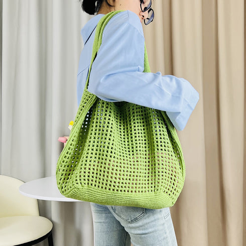 トートバッグ 編みバッグ ニットバッグ夏 レディース クロシェ編み 肩掛けバッグ a4大容量ビーチバッグ 無地 シンプル ナチュラル 可愛い9色展開 韓国軽量 2JIAZHI-002