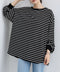 ボーダーtシャツ レディース 長袖ロンT ラウンドネック ゆったり 着やせプルオーバー 韓国 おしゃれカットソー 体型カバートップス チュニック無地 春秋冬着回し 2RIRI-001