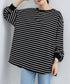 ボーダーtシャツ レディース 長袖ロンT ラウンドネック ゆったり 着やせプルオーバー 韓国 おしゃれカットソー 体型カバートップス チュニック無地 春秋冬着回し 2RIRI-001