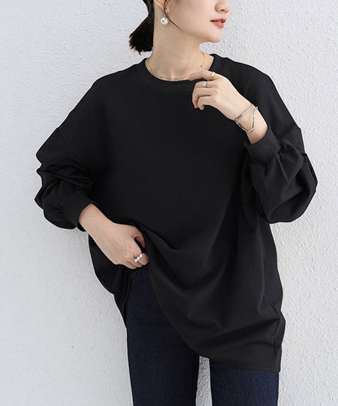 ボーダーtシャツ レディース 長袖ロンT ラウンドネック ゆったり 着やせプルオーバー 韓国 おしゃれカットソー 体型カバートップス チュニック無地 春秋冬着回し 2RIRI-001