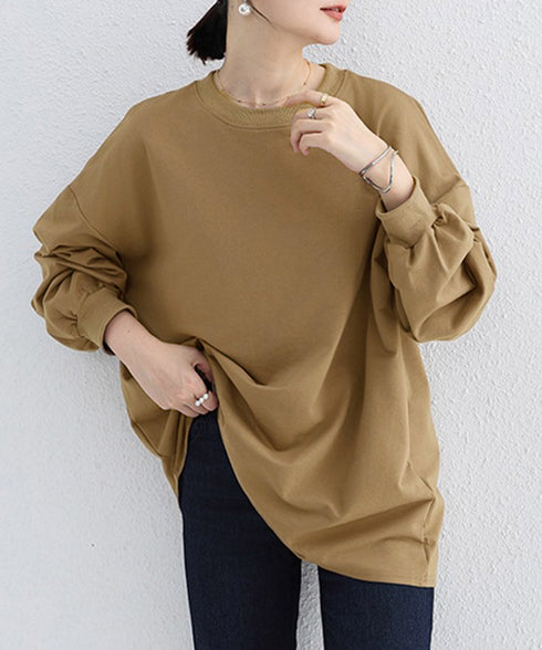 ボーダーtシャツ レディース 長袖ロンT ラウンドネック ゆったり 着やせプルオーバー 韓国 おしゃれカットソー 体型カバートップス チュニック無地 春秋冬着回し 2RIRI-001