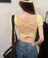 背中開きカップ付き半袖Tシャツクロップド へそ出し 細身Tシャツ デコルテ見せ トレンド背中クロスデザインカットソー ギャル系肌見せ夏服韓国風 美胸ブラトップ快適 2RUYAN-001