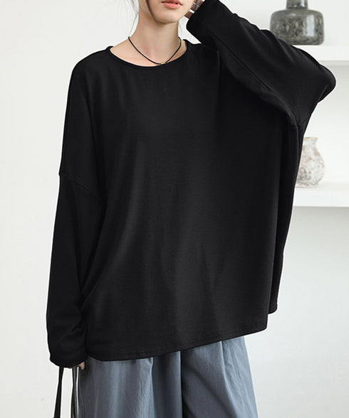 ドルマンスリーブロンTゆったりカットソー レディース オーバーサイズロングTシャツ 落ち感秋服 大人可愛いプルオーバー クルーネックトップス長袖 抜け感体型カバー 2SHENSHI-002