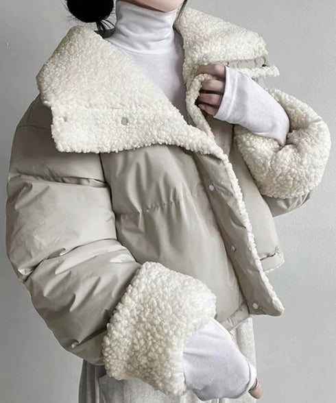 ボアブルゾン リバーシブル中綿ジャケット クロップド エコダウンジャケット ショート丈中綿コートレディース ふわふわ ボアアウター暖かい 韓国風 防寒冬服ゆったり 2TNIAO-002