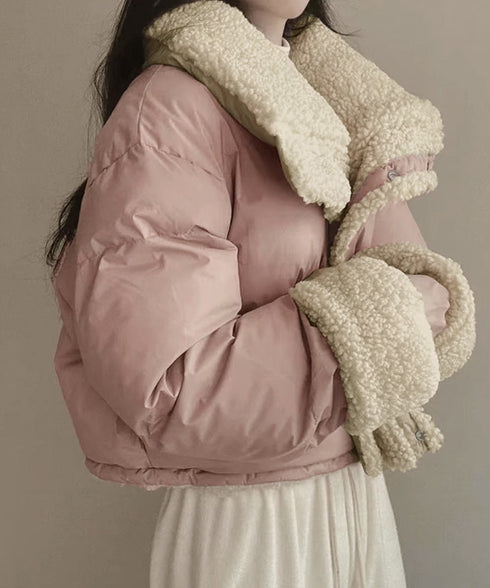 ボアブルゾン リバーシブル中綿ジャケット クロップド エコダウンジャケット ショート丈中綿コートレディース ふわふわ ボアアウター暖かい 韓国風 防寒冬服ゆったり 2TNIAO-002