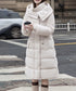 フード付き フェイクダウンコードロング丈 韓国風中綿ロングコード レディース 厚手防寒アウター 大人カジュアル キルティングコートウエストマーク 冬アウター立ち襟 2TNIAO-005