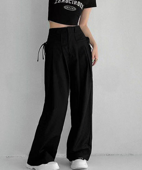 ワイドパンツレディースハイウエスト韓国風 イージーパンツ 体型カバー おしゃれロングパンツ ストリート ゆったり カジュアル ボトムス タック入り スラックス無地 2YIGULI-022