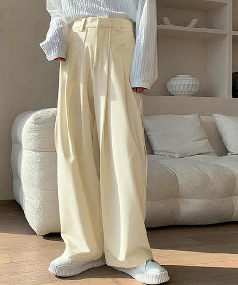 ワイドパンツレディースハイウエスト韓国風 イージーパンツ 体型カバー おしゃれロングパンツ ストリート ゆったり カジュアル ボトムス タック入り スラックス無地 2YIGULI-022