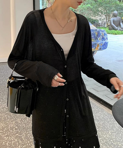 サマーカーディガンレディース夏服 羽織り サイドスリット 薄手UVカーディガン 長袖ゆったり 紫外線対策 冷房対策上着 涼しい韓国風シアートップス 着やせ 前開き 2YIKE-007