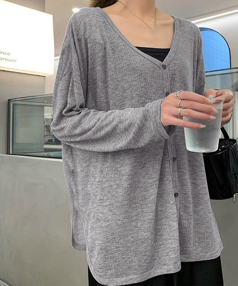 サマーカーディガンレディース夏服 羽織り サイドスリット 薄手UVカーディガン 長袖ゆったり 紫外線対策 冷房対策上着 涼しい韓国風シアートップス 着やせ 前開き 2YIKE-007